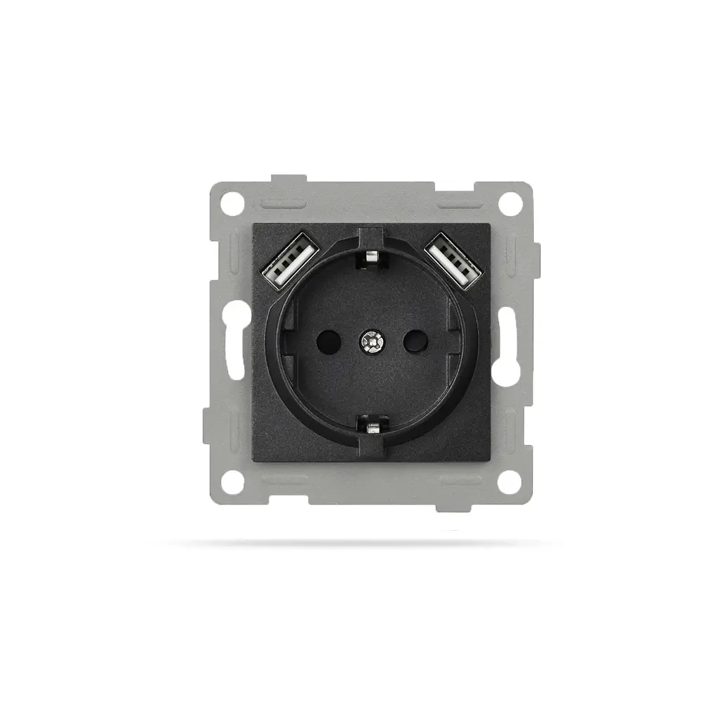 Механизъм за Контакт 16A с 2 USB порта, IMPACT, Черен