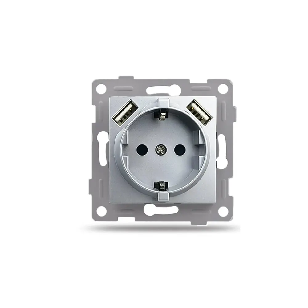 Механизъм за Контакт 16A с 2 USB порта, IMPACT, Сребрист