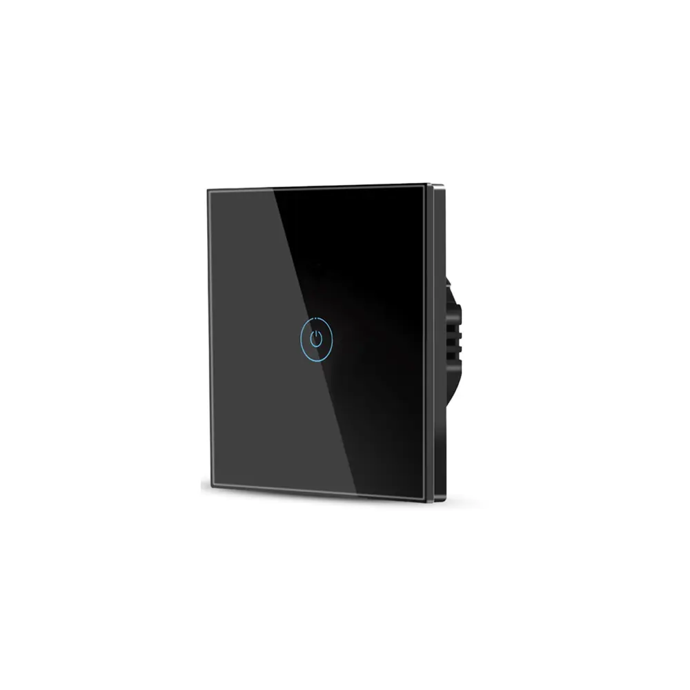Сензорен ключ за осветление, Панел от закалено стъкло, Еднобутонен, Черен