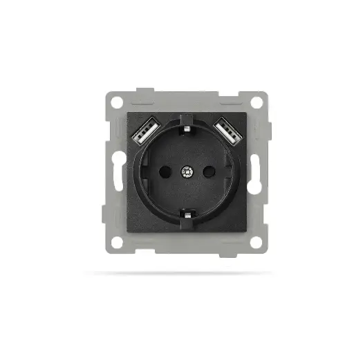 [3320440] Механизъм за Контакт 16A с 2 USB порта, IMPACT, Черен