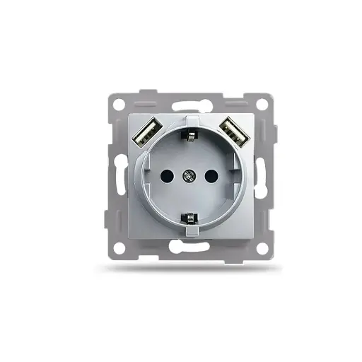 [3320464] Механизъм за Контакт 16A с 2 USB порта, IMPACT, Сребрист