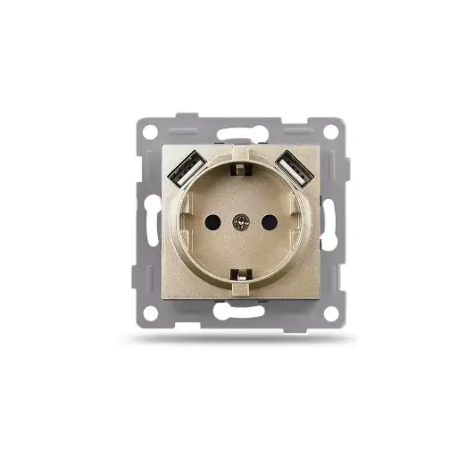 [3320471] Механизъм за Контакт 16A с 2 USB порта, IMPACT, Златист