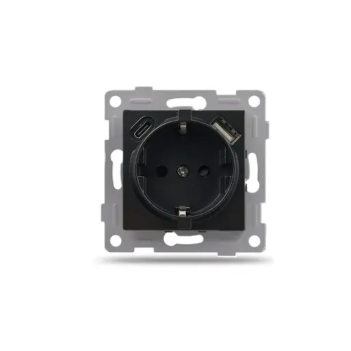 [3320488] Механизъм за Контакт 16A USB + Type C, IMPACT, Черен