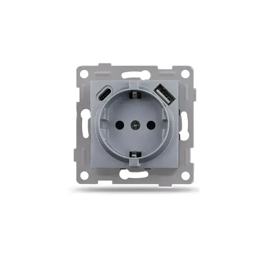 [3320501] Механизъм за Контакт 16A USB + Type C, IMPACT, Сребрист
